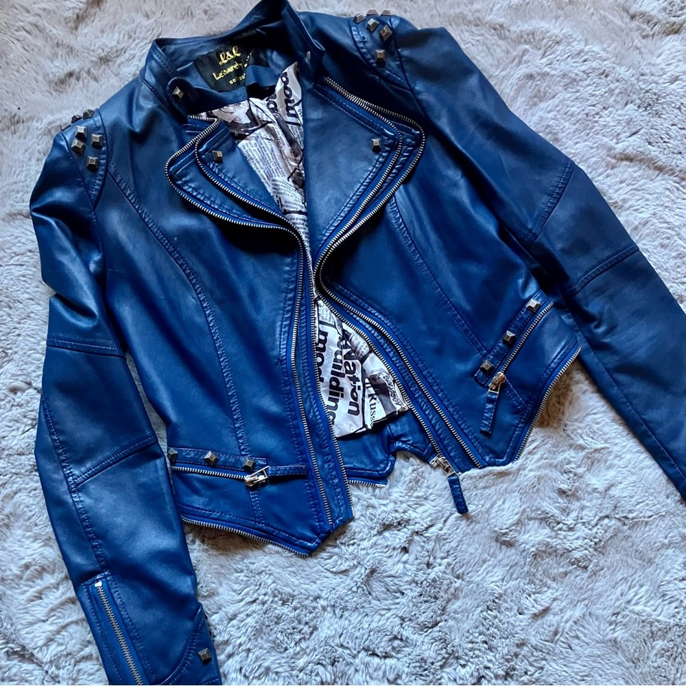 Leisurely Life Navy blue bikercore Moto jacket, spikes and zips, never worn.